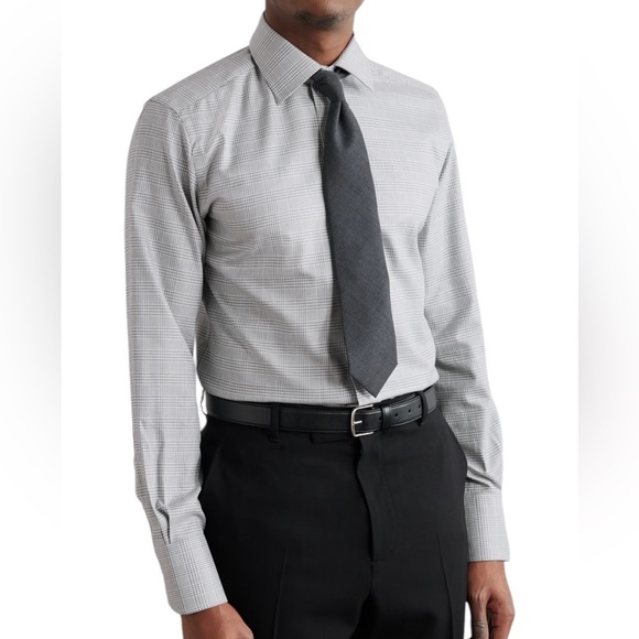 TOM FORD Glen Check Shirt 44 Neck 17.5" Prince of Wales Cotton Poplin - Picture 3 of 16